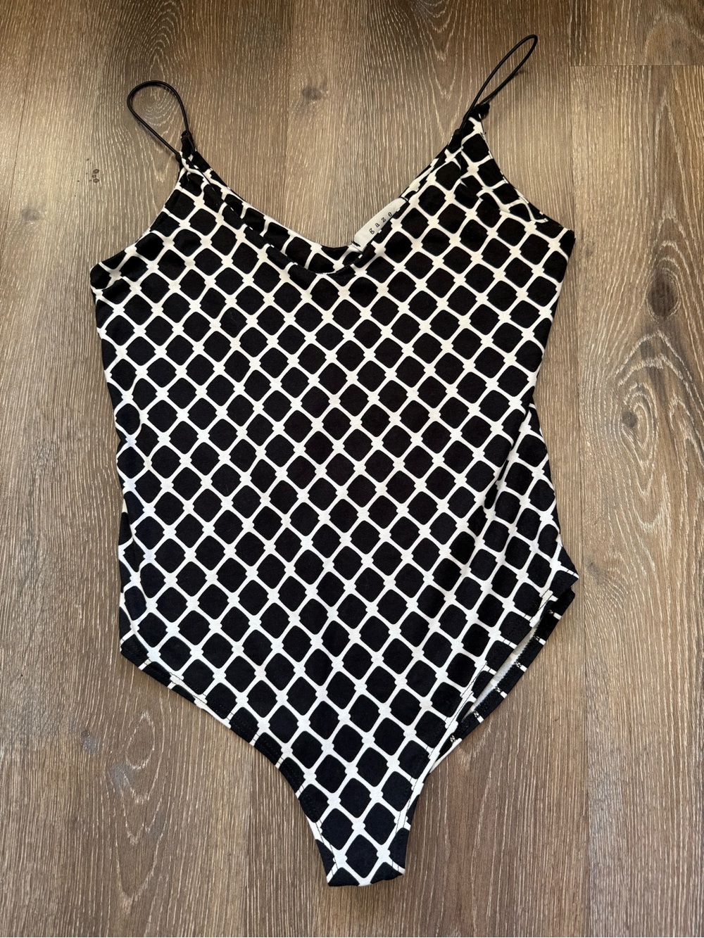 gaze Black & White Lattice Spaghetti Strap via Bodysuit